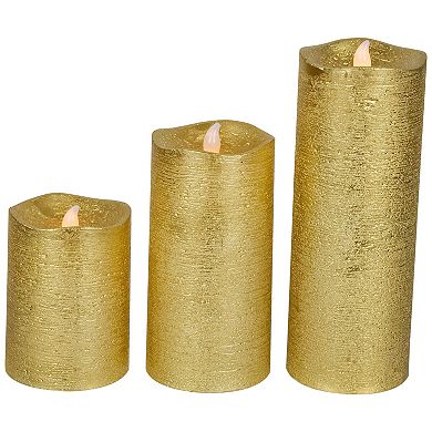 Northlight Brushed Golden LED Flameless Christmas Pillar Candles Set of 3