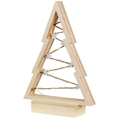 Northlight 11" Lighted Wooden Christmas Tree with Stars Table Décor