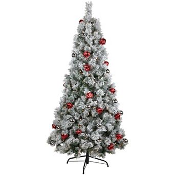 Northlight Pre-Lit Snowy Bristle Pine with Ornaments Artificial Christmas Tree