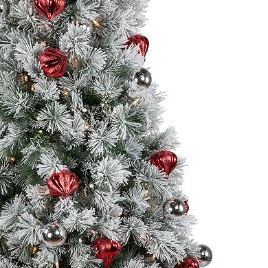 Northlight Pre-Lit Snowy Bristle Pine with Ornaments Artificial Christmas Tree