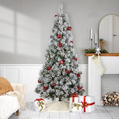 Northlight Pre-Lit Snowy Bristle Pine with Ornaments Artificial Christmas Tree