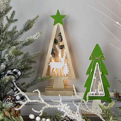 Northlight 15" Lighted Wooden Christmas Tree with Reindeer Table Decor