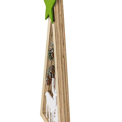 Northlight 15" Lighted Wooden Christmas Tree with Reindeer Table Decor