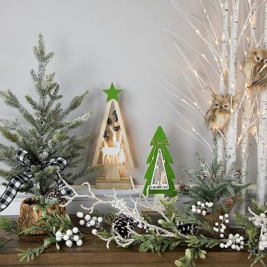 Northlight 15" Lighted Wooden Christmas Tree with Reindeer Table Decor