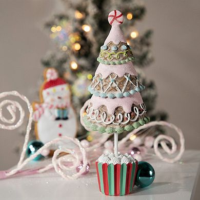 Northlight 10.25" Pink Frosted Waffle Cone Christmas Cupcake Tree Figurine