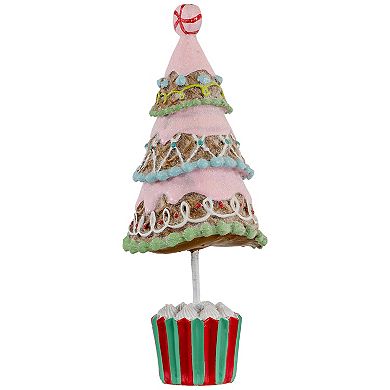 Northlight 10.25" Pink Frosted Waffle Cone Christmas Cupcake Tree Figurine