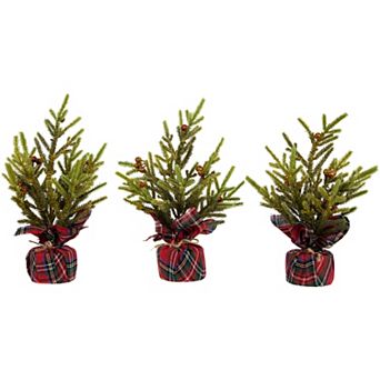 Northlight Mini Glittered Pine with Berries Artificial Christmas Trees 3 pc Set