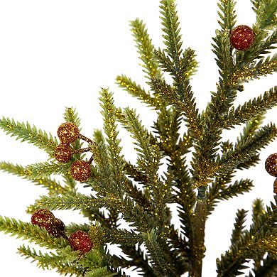 Northlight Mini Glittered Pine with Berries Artificial Christmas Trees 3-piece Set