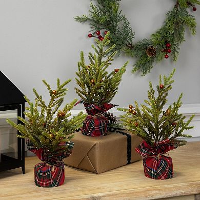 Northlight Mini Glittered Pine with Berries Artificial Christmas Trees 3-piece Set
