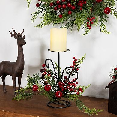 Northlight Artificial Apples & Berries Christmas Pillar Candle Holder