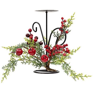 Northlight Artificial Apples & Berries Christmas Pillar Candle Holder