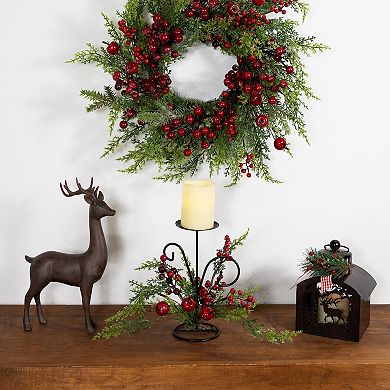 Northlight Artificial Apples & Berries Christmas Pillar Candle Holder