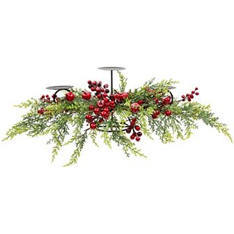 Northlight Artificial Apples & Berries Triple Pillar Christmas Candle Holder