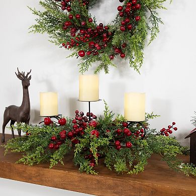 Northlight Artificial Apples & Berries Triple Pillar Christmas Candle Holder