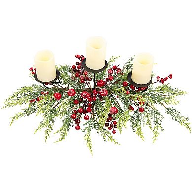 Northlight Artificial Apples & Berries Triple Pillar Christmas Candle Holder