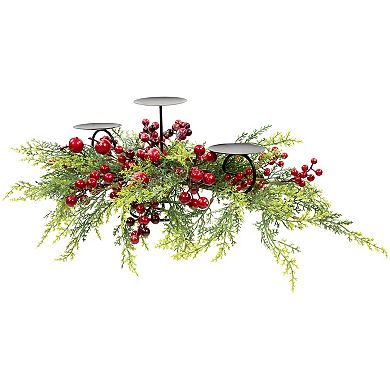 Northlight Artificial Apples & Berries Triple Pillar Christmas Candle Holder