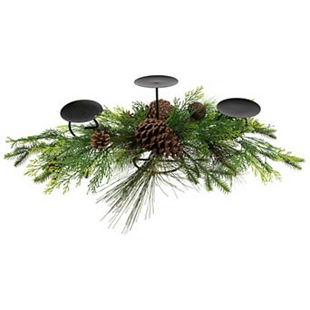 Northlight Real Touch™️ Jingle Bell & Pine Cones Artificial Christmas Pillar Candle Holder