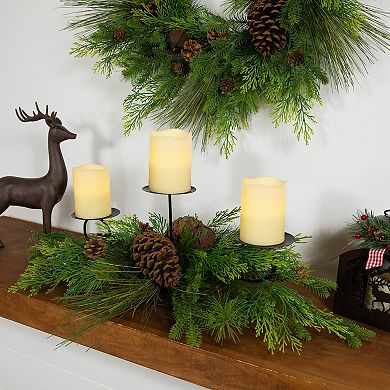 Northlight Real Touch™️ Jingle Bell & Pine Cones Artificial Christmas Pillar Candle Holder