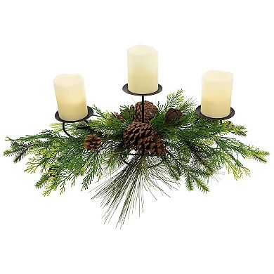 Northlight Real Touch™️ Jingle Bell & Pine Cones Artificial Christmas Pillar Candle Holder