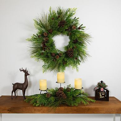 Northlight Real Touch™️ Jingle Bell & Pine Cones Artificial Christmas Pillar Candle Holder