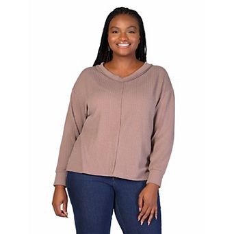 Plus Size 24Seven Comfort Apparel Relaxed Fit Ribbed Knit V-Neck Sweater