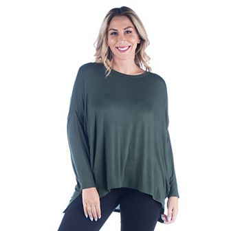 Plus Size 24Seven Comfort Apparel Oversized Long Sleeve Dolman Top