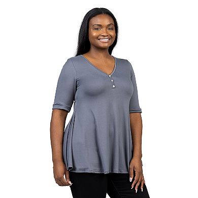 Plus Size 24Seven Comfort Short Sleeve Henley Tunic Top