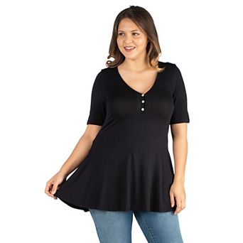 Plus Size 24Seven Comfort Short Sleeve Henley Tunic Top