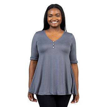 Plus Size 24Seven Comfort Short Sleeve Henley Tunic Top