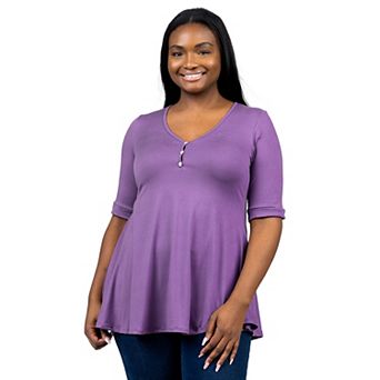 Plus Size 24Seven Comfort Short Sleeve Henley Tunic Top