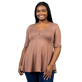 Plus Size 24Seven Comfort Short Sleeve Henley Tunic Top