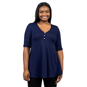 Plus Size 24Seven Comfort Short Sleeve Henley Tunic Top