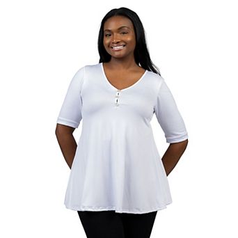 Plus Size 24Seven Comfort Short Sleeve Henley Tunic Top