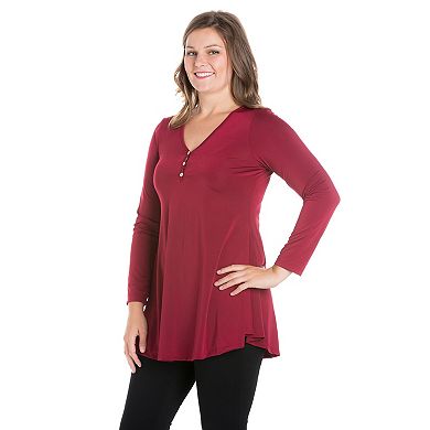 Plus Size 24Seven Comfort Long Sleeve V-Neck Henley Tunic Top