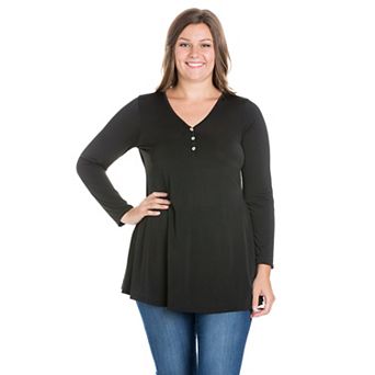 Plus Size 24Seven Comfort Long Sleeve V-Neck Henley Tunic Top