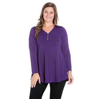 Plus Size 24Seven Comfort Long Sleeve V-Neck Henley Tunic Top