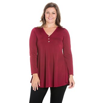 Plus Size 24Seven Comfort Long Sleeve V-Neck Henley Tunic Top