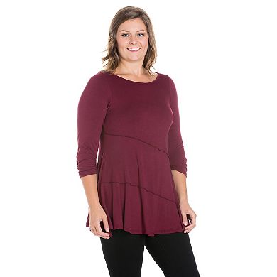 Plus Size 24Seven Comfort Apparel Ruched Sleeve Tunic Top