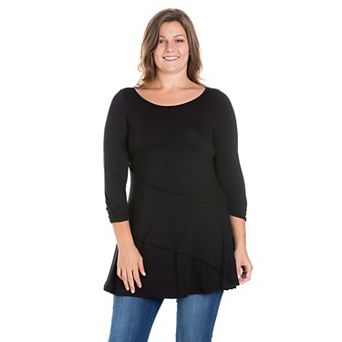 Plus Size 24Seven Comfort Apparel Ruched Sleeve Tunic Top