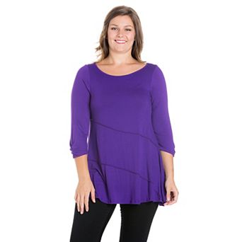 Plus Size 24Seven Comfort Apparel Ruched Sleeve Tunic Top