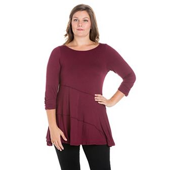 Plus Size 24Seven Comfort Apparel Ruched Sleeve Tunic Top