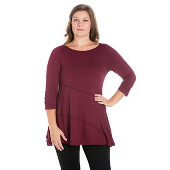Plus Size 24Seven Comfort Apparel Ruched Sleeve Tunic Top