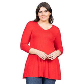 Plus Size 24Seven Comfort Apparel Quarter Sleeve V-Neck Tunic Top