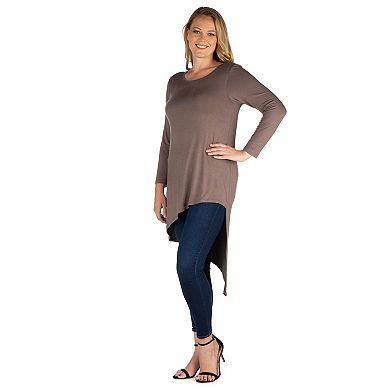 Plus Size 24Seven Comfort Apparel Long Sleeve Knee Length Asymmetrical Tunic Top