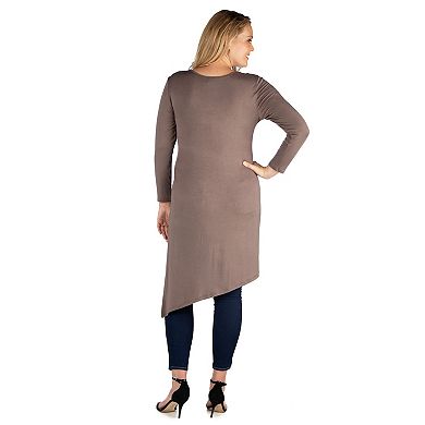 Plus Size 24Seven Comfort Apparel Long Sleeve Knee Length Asymmetrical Tunic Top