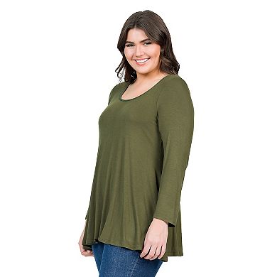 Plus Size 24Seven Comfort Apparel Poised Long Sleeve Swing Tunic Top