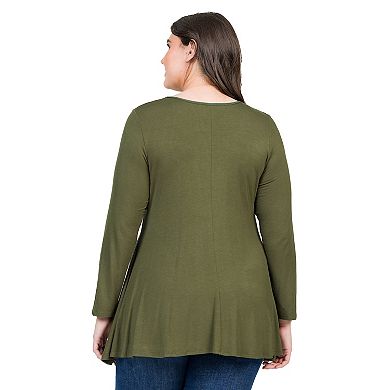 Plus Size 24Seven Comfort Apparel Poised Long Sleeve Swing Tunic Top
