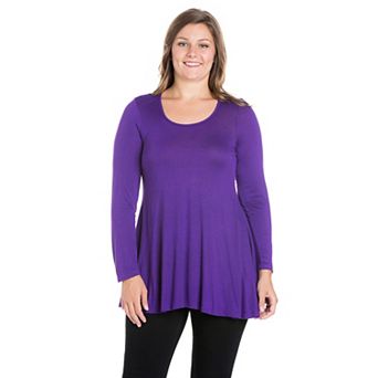 Plus Size 24Seven Comfort Apparel Poised Long Sleeve Swing Tunic Top