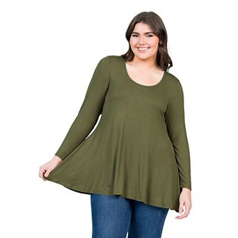 Plus Size 24Seven Comfort Apparel Poised Long Sleeve Swing Tunic Top