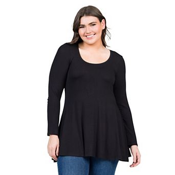 Plus Size 24Seven Comfort Apparel Poised Long Sleeve Swing Tunic Top